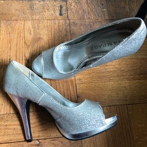 Rampage Silver Glitter Open-toe Heels